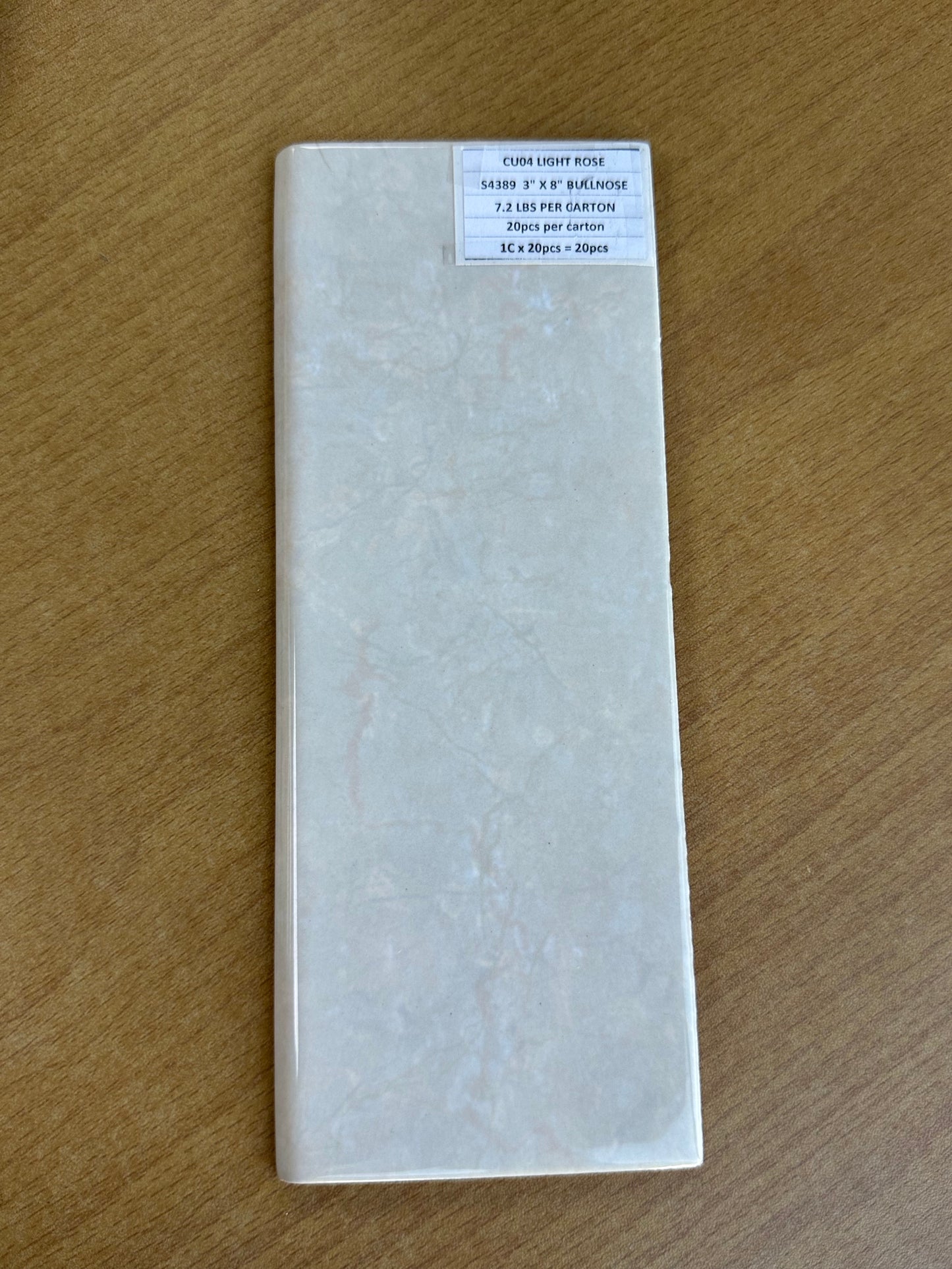 TILE: T0753-CU04 S4389 BULLNOSE 3" X 8" LIGHT ROSE